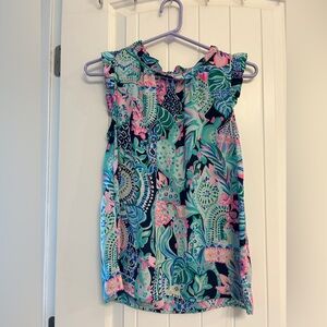 Lilly Pulitzer Vibrant Floral Sleeveless Blouse - Pink and Blue